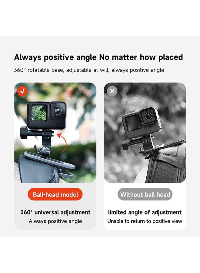 Backpack Strap Clamp Magnetic Swivel Clip for Cam 360°Rotating Adjustable Strap Mount Quick Clip Mount Compatible with GoPro11/10/9/8