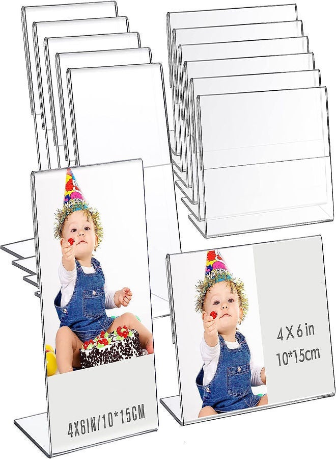 Acrylic Photo Frames, 12Pcs Photo Acrylic Sign Holder, Clear Flyer Display Stand Slant Back Picture for Home Office Restaurant Desk Photo Display, 4x6