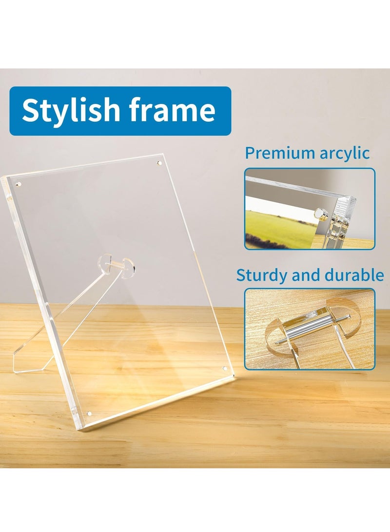 3-Pack Acrylic Picture Frames 5x7, Clear Stand-Up Magnetic Frameless Lucite Frames, Transparent Floating Cubes for Home Office, Horizontal/Vertical Display