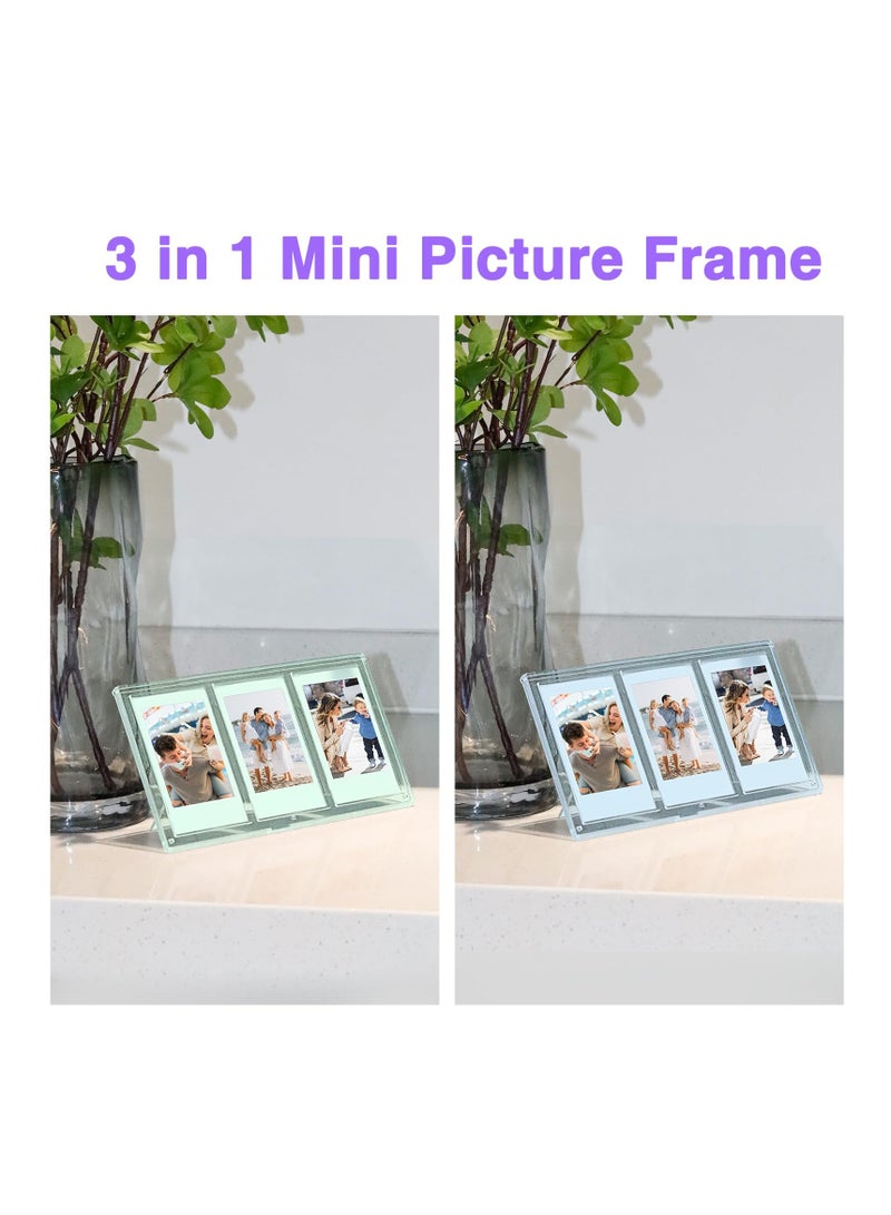 2x3 Mini Collage Picture Frame for Polaroid, 3 in 1 Colorful Frame for Instax Mini 3 inch Photos, Clear Mini Picture Frames for Desktop Tabletop Display Decoration
