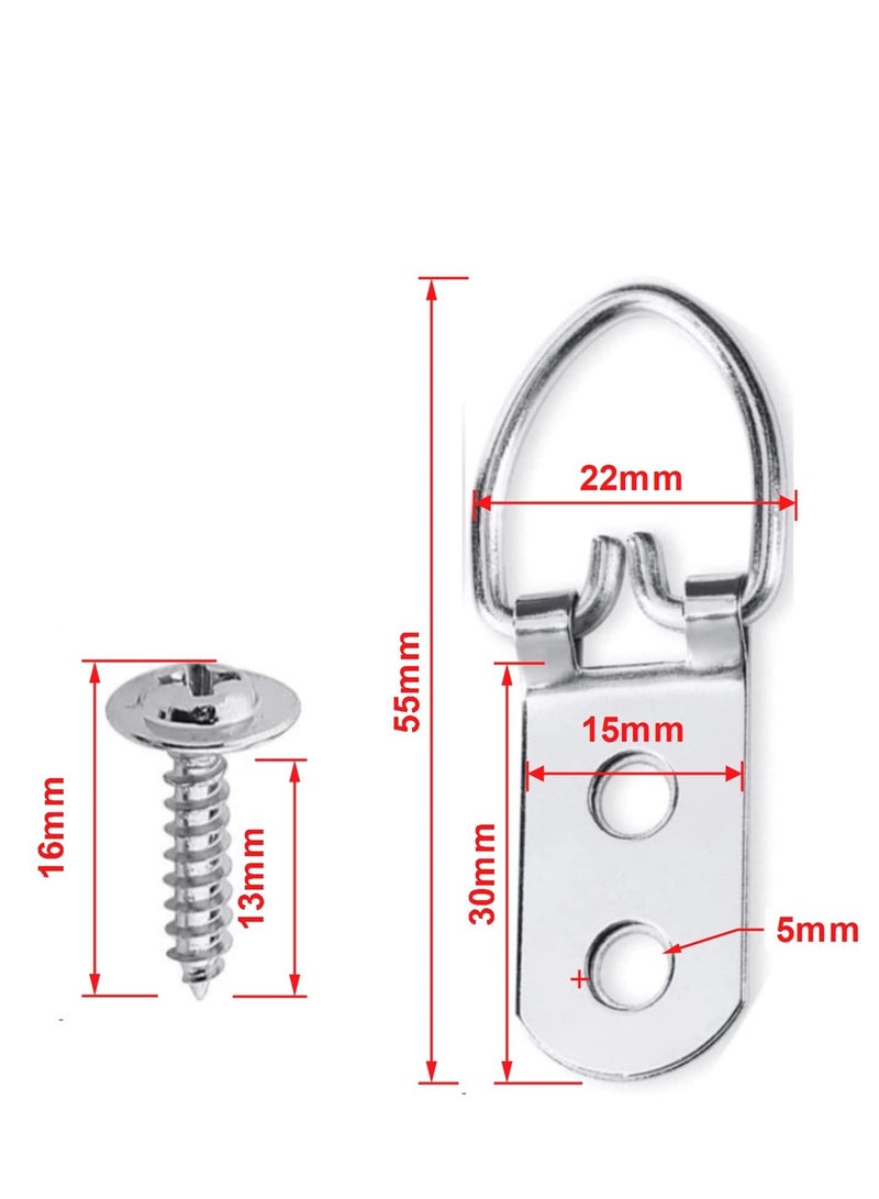 50 Pack Picture Frame Hanging Rings, Heavy Duty D Ring Hanger with Screws, 2 Holes, Metal Back Hook for Paintings Photo Frames Clock Artwork Mirror Cross Stitch