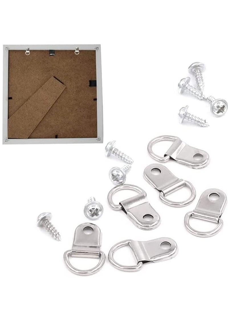 50 Pack D Ring Picture Frame Hanging Hangers with Screws for Hanging, Home Decoration, Artwork, Hook, Photos, Mirrors, Clock