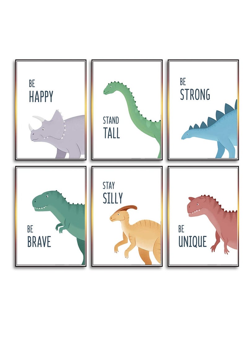 6 Pack Jungle Nursery Wall Decor Art Pictures, Safari Dinosaur Wall Prints Cartoon Animal Wall Murals Poster for Baby Kids Bedroom Living Room Bathroom-30x21cm Wall Decor Unframed