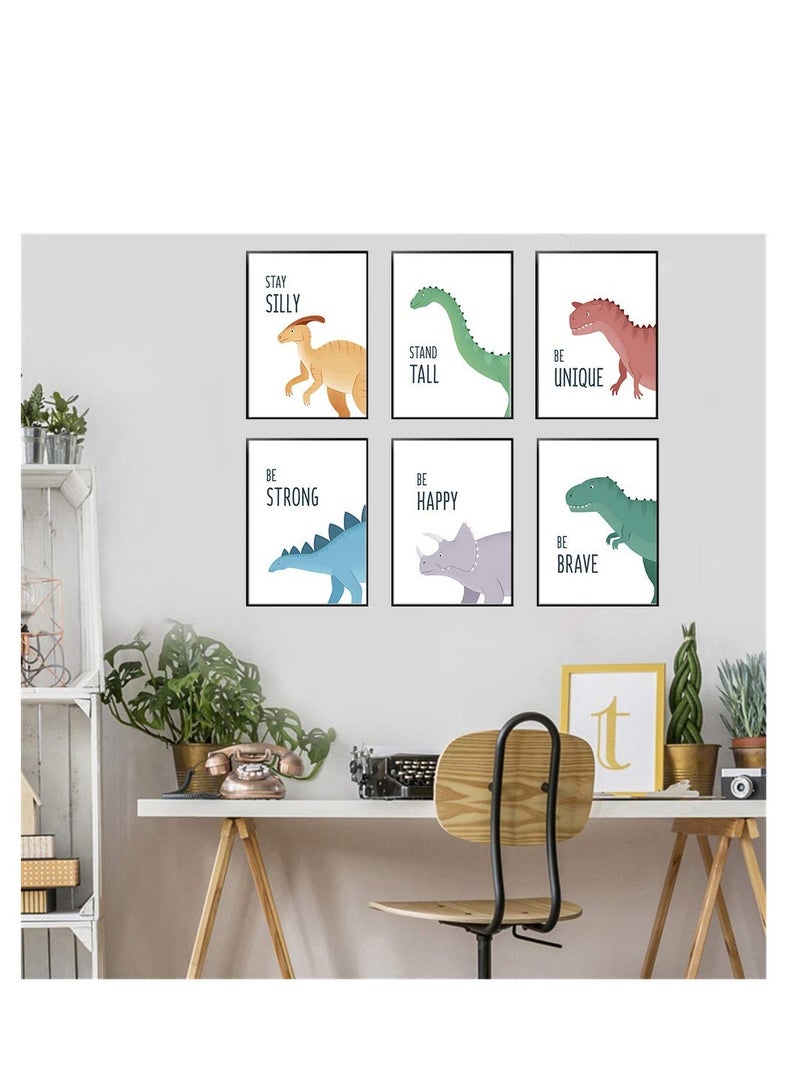 6 Pack Jungle Nursery Wall Decor Art Pictures, Safari Dinosaur Wall Prints Cartoon Animal Wall Murals Poster for Baby Kids Bedroom Living Room Bathroom-30x21cm Wall Decor Unframed