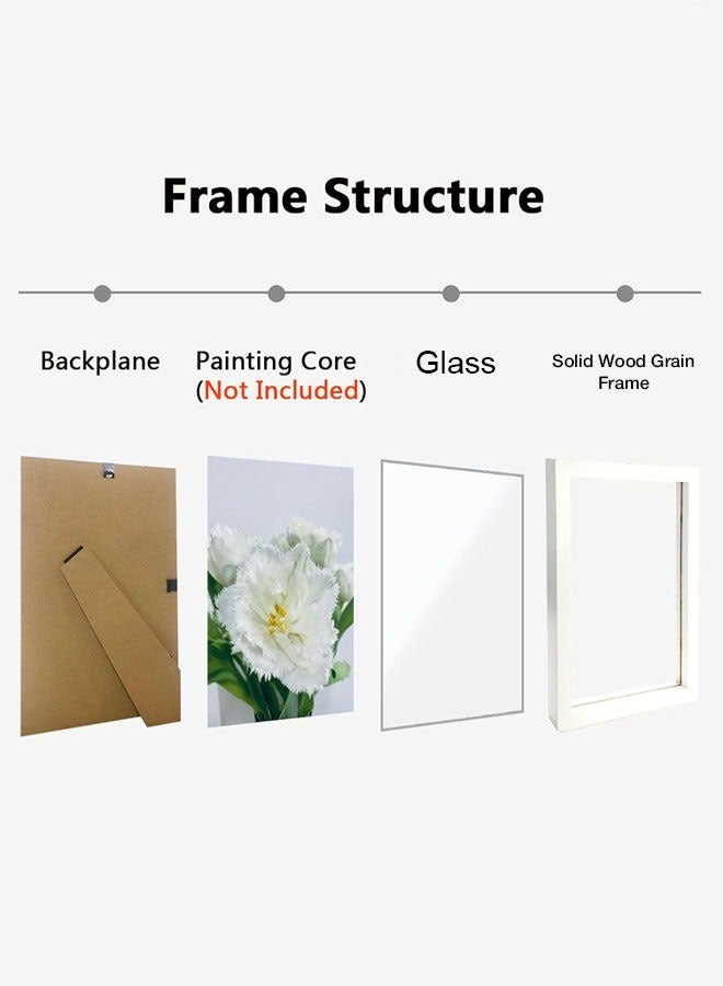 A4 Certificate and Picture Wood Grain Glass Frame Wall Mount and Tabletop White 25x34cm Pack of 2