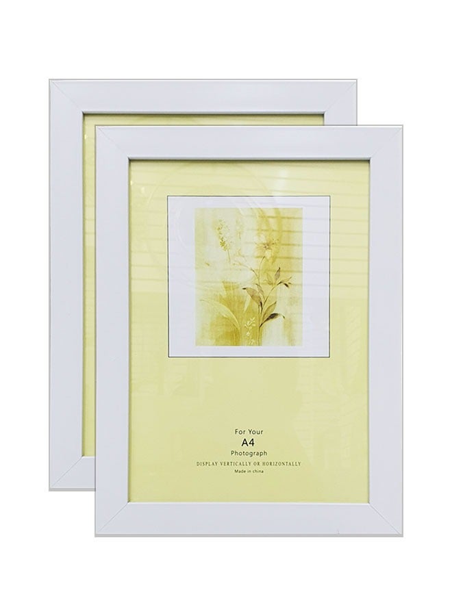 A4 Certificate and Picture Wood Grain Glass Frame Wall Mount and Tabletop White 25x34cm Pack of 2