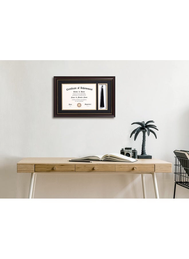 Elsker And Home 11X17 Diploma Frames With Tassel Holder For 8.5X11 Certificate Document Shadow Box Mahogany Frame Degree Double Mat Black With Gold Rim