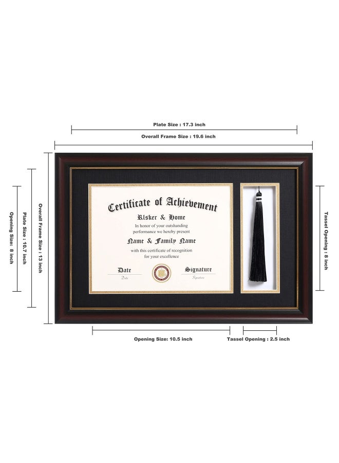 Elsker And Home 11X17 Diploma Frames With Tassel Holder For 8.5X11 Certificate Document Shadow Box Mahogany Frame Degree Double Mat Black With Gold Rim