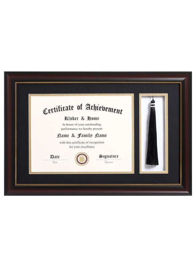 Elsker And Home 11X17 Diploma Frames With Tassel Holder For 8.5X11 Certificate Document Shadow Box Mahogany Frame Degree Double Mat Black With Gold Rim