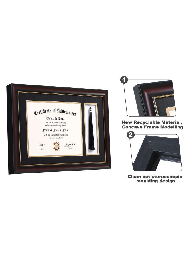 Elsker And Home 11X17 Diploma Frames With Tassel Holder For 8.5X11 Certificate Document Shadow Box Mahogany Frame Degree Double Mat Black With Gold Rim