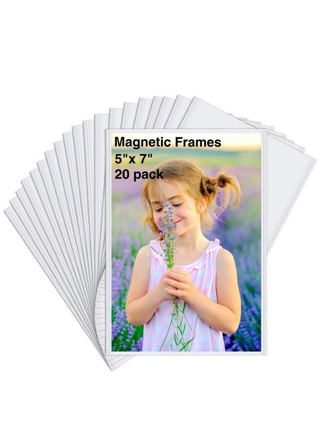 Magnetic Photo Frames For Refrigerator 5X7 Inches 20 Pack No Sratched Fridge Magnets Picture Frame Photo Sleeves Protected By Removable Film