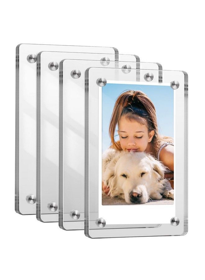 [4 Pack] Acrylic Magnetic Photo Frame For 3Inch Film Double Sided Fridge Picture Frame For Fujifilm Instax Mini 11 12 Evo 40 Mini Link 2 Printer Film Polaroid Instant Film Clear