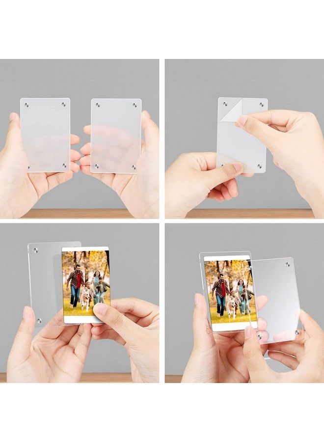 [4 Pack] Acrylic Magnetic Photo Frame For 3Inch Film Double Sided Fridge Picture Frame For Fujifilm Instax Mini 11 12 Evo 40 Mini Link 2 Printer Film Polaroid Instant Film Clear