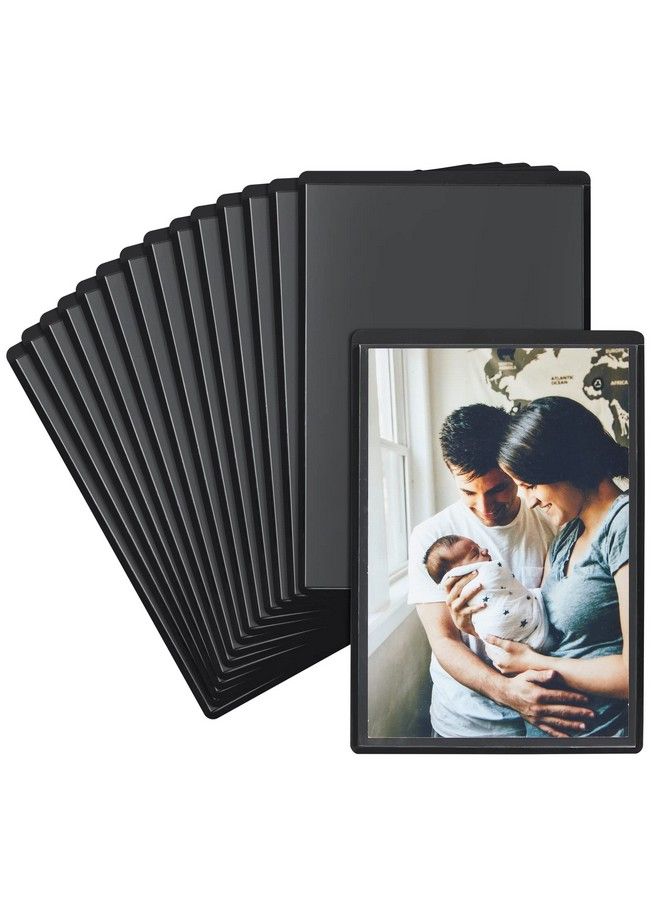 15 Pack 4X6 Black Magnetic Picture Frames For Refrigerator With Clear Cover