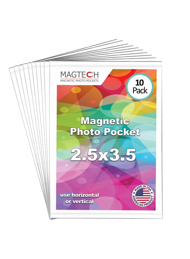 Magtech Magnetic Photo Pocket Picture Frame, White, Holds 2.5 X 3.5 Inches Photos, 10 Pack