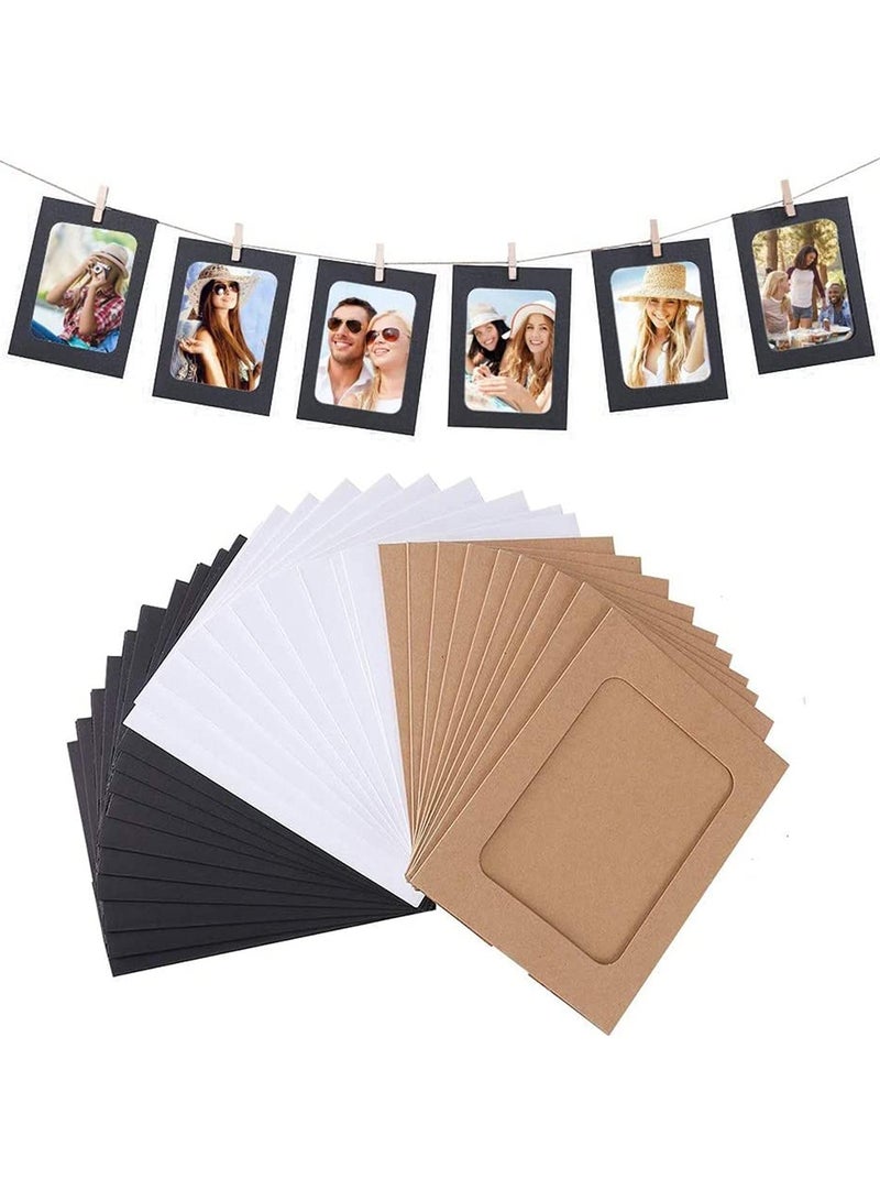 Photo Frame 30 Pack Paper 6x4 Set Multiple Photos Picture Mats with Mini Wooden Clips and String Hanging Cardboard for Home Room Wall Decor Diy