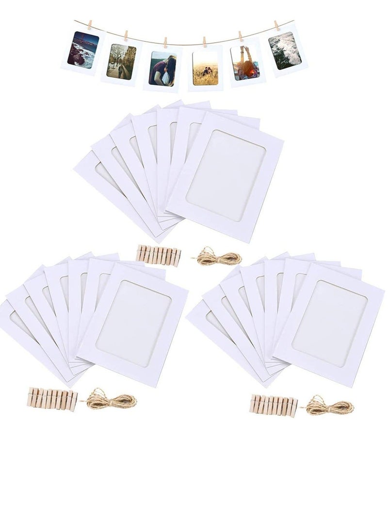 Paper Photo Frame 30pcs Kraft Picture with Mini Clothespins and Jute Twine (white) Linkage Mounted Cardboard Flax String Clips