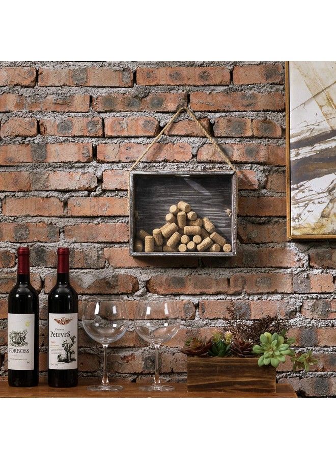 Wall Mounted Torched Wood Wine Cork Holder Decor Beer Bottle Cap Holder Catcher Decorative Shadow Box With Hanging Rope