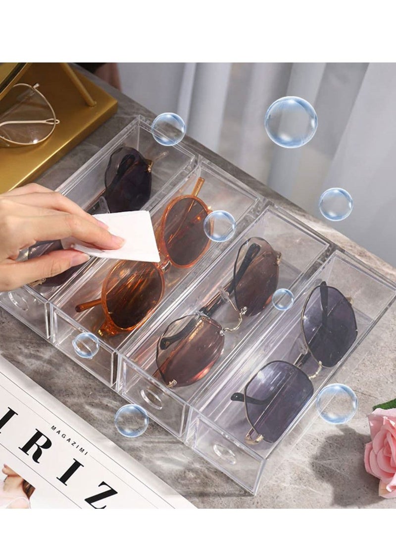 Acrylic Sunglasses Organizer, Stackable Eyewear Display Tray with 4 Lid Drawer Organizer Rectang Supplies for Bathroom, Dorm, Desk, Countertop, Office (Transparent)