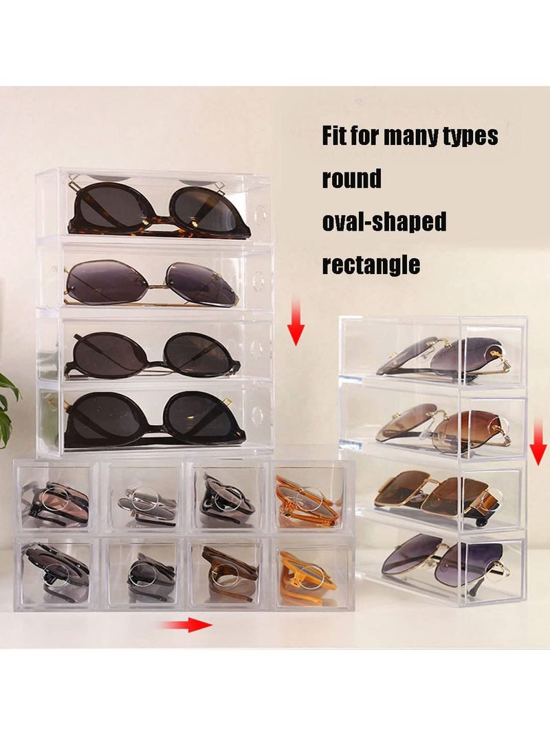 Acrylic Sunglasses Organizer, Stackable Eyewear Display Tray with 4 Lid Drawer Organizer Rectang Supplies for Bathroom, Dorm, Desk, Countertop, Office (Transparent)