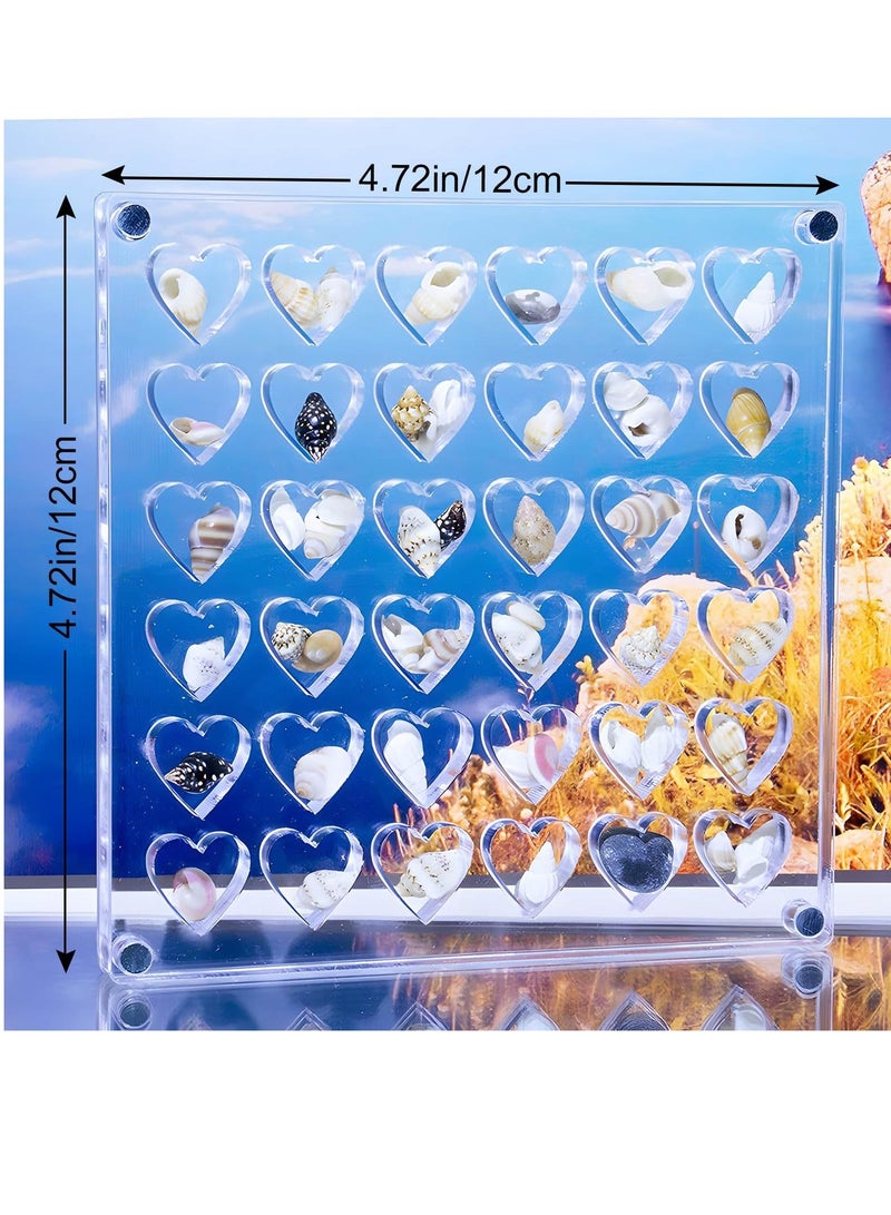 36 Grids Heart Clear Acrylic Shadow Boxes, Mini Seashell Collection Display Box, Acrylic Magnetic Seashell Storage Box, Clear Acrylic Diamond Gemstone Beads Display Organizer