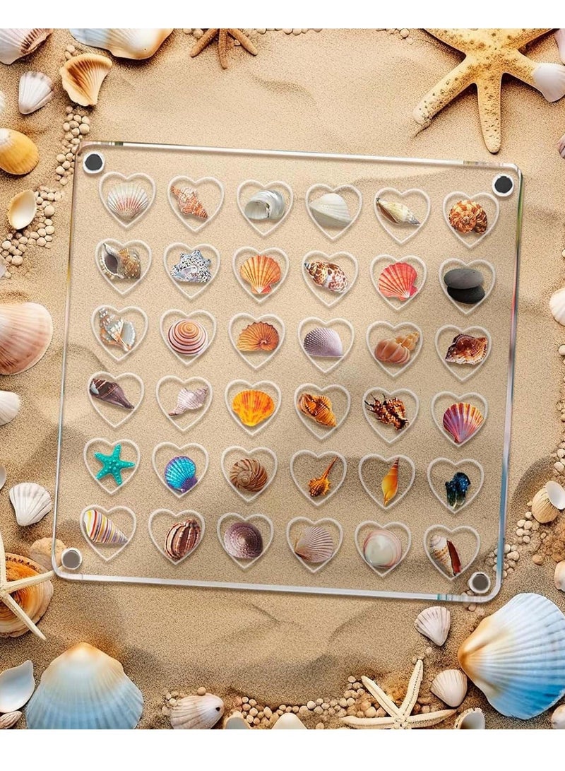 36 Grids Heart Clear Acrylic Shadow Boxes, Mini Seashell Collection Display Box, Acrylic Magnetic Seashell Storage Box, Clear Acrylic Diamond Gemstone Beads Display Organizer