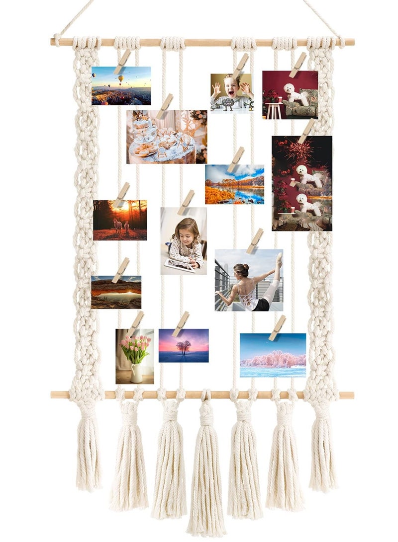 Hanging Photo Display Wall Decor Macrame Bedroom Home Office Art Teen Girl Room with 30 Wood Clips Gift for Birthday Holiday Party