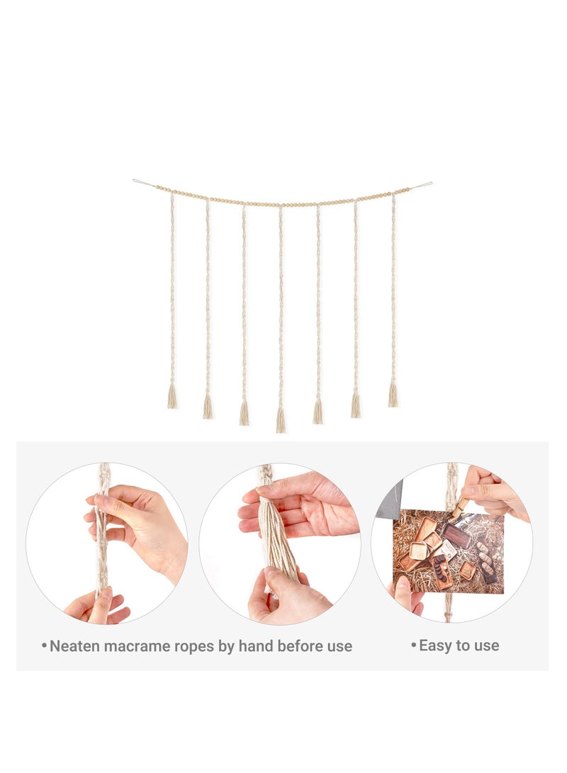 Macrame Hanging Photo Display Wall Decor, with String Lights Boho Wooden Beads Garland Collage Picture Frame Holder, with 45 Clips for Bedroom Living Room Nursery Dorm, Teen Girl Christmas Gifts