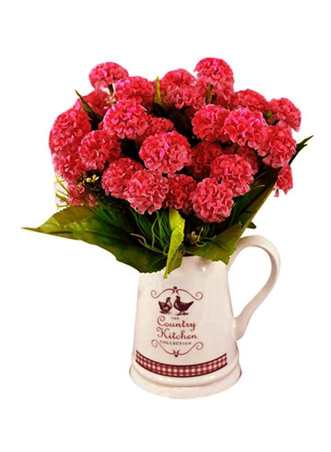 9 Heads Artificial Hydrangea Silk Flower Bouquet Rose Red/Green 30cm