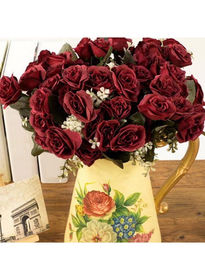 12 Heads Romantic French Artificial Rose Flower Bouquet Red/Green 30cm