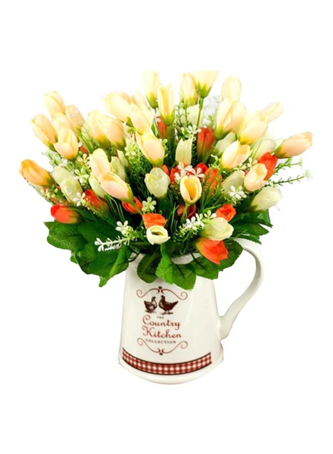 15 Heads Flower Bouquet Orange/White/Green 35cm