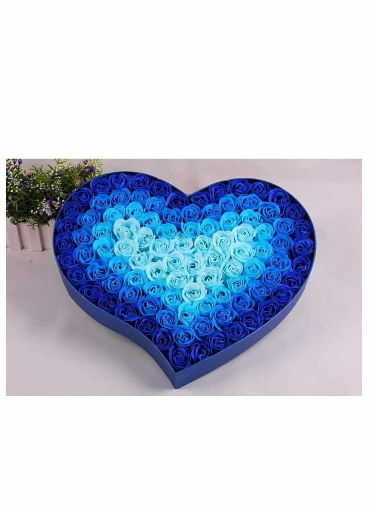 Preserved Rose Flowers Gift Set, 100Pcs Gradient Soap with Heart Shaped Box, for Girlfriend, Mom's Birthday, Valentine's Day, Mother's Wedding Proposal Gifts, Blue