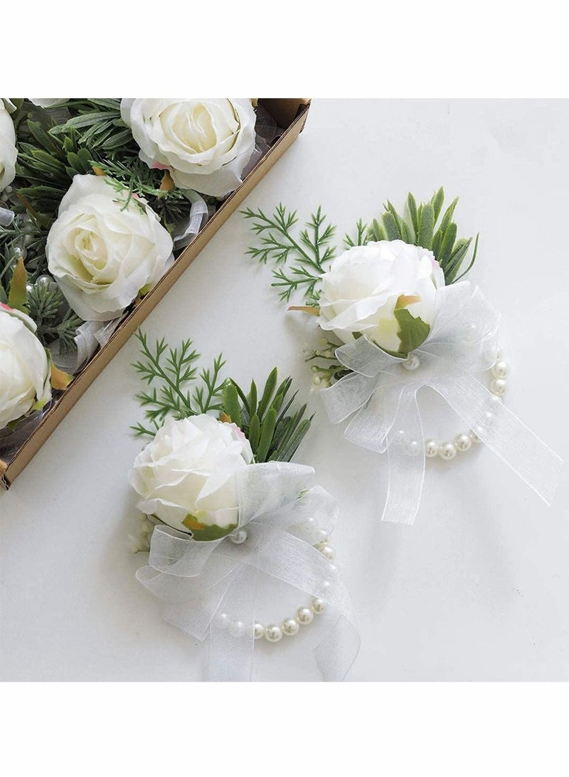 Women's Wrist Corsage, Wedding Groomsmen and Bridesmaids Corsages, Rose Wristlet Band, Bracelet for Women Bride Bridesmaid(2 PCS)