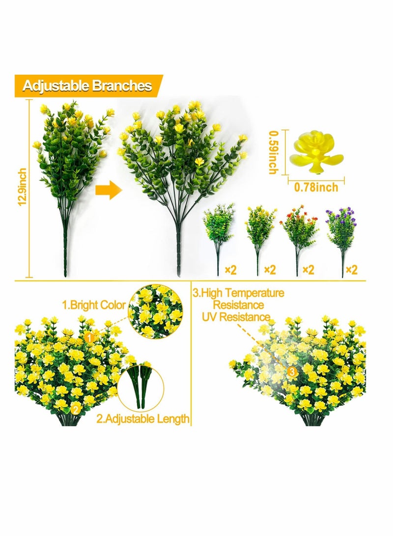 Faux Plastic Flower, Boxwood Artificial Flowers Outdoor UV Resistant Fake Greenery Shrubs Plants for Indoor Outside Planter Home Garden Window Box Porch Summer Decor (8Pcs Color)