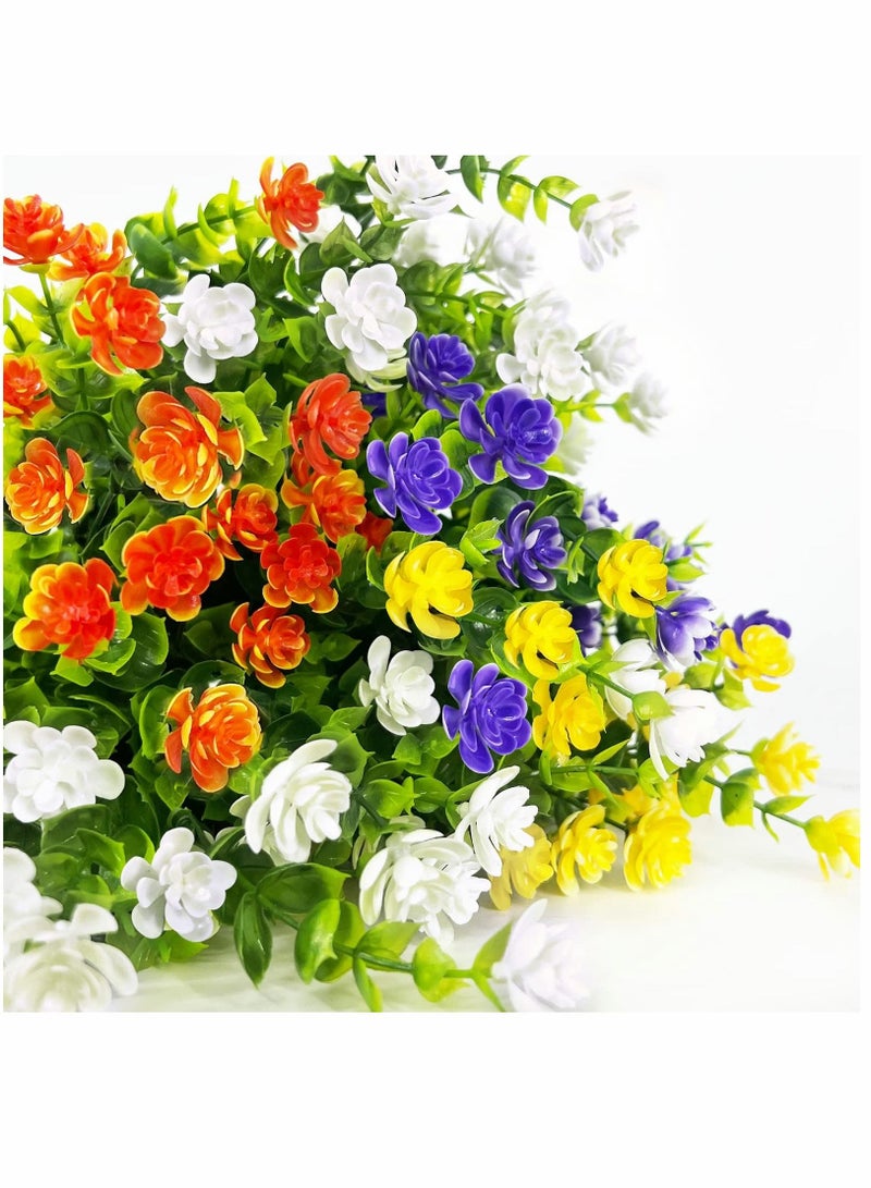 Faux Plastic Flower, Boxwood Artificial Flowers Outdoor UV Resistant Fake Greenery Shrubs Plants for Indoor Outside Planter Home Garden Window Box Porch Summer Decor (8Pcs Color)