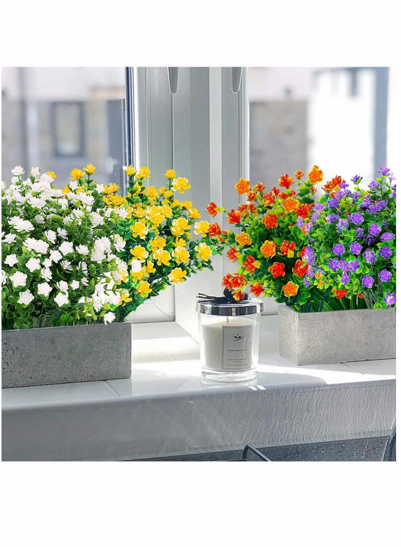 Faux Plastic Flower, Boxwood Artificial Flowers Outdoor UV Resistant Fake Greenery Shrubs Plants for Indoor Outside Planter Home Garden Window Box Porch Summer Decor (8Pcs Color)