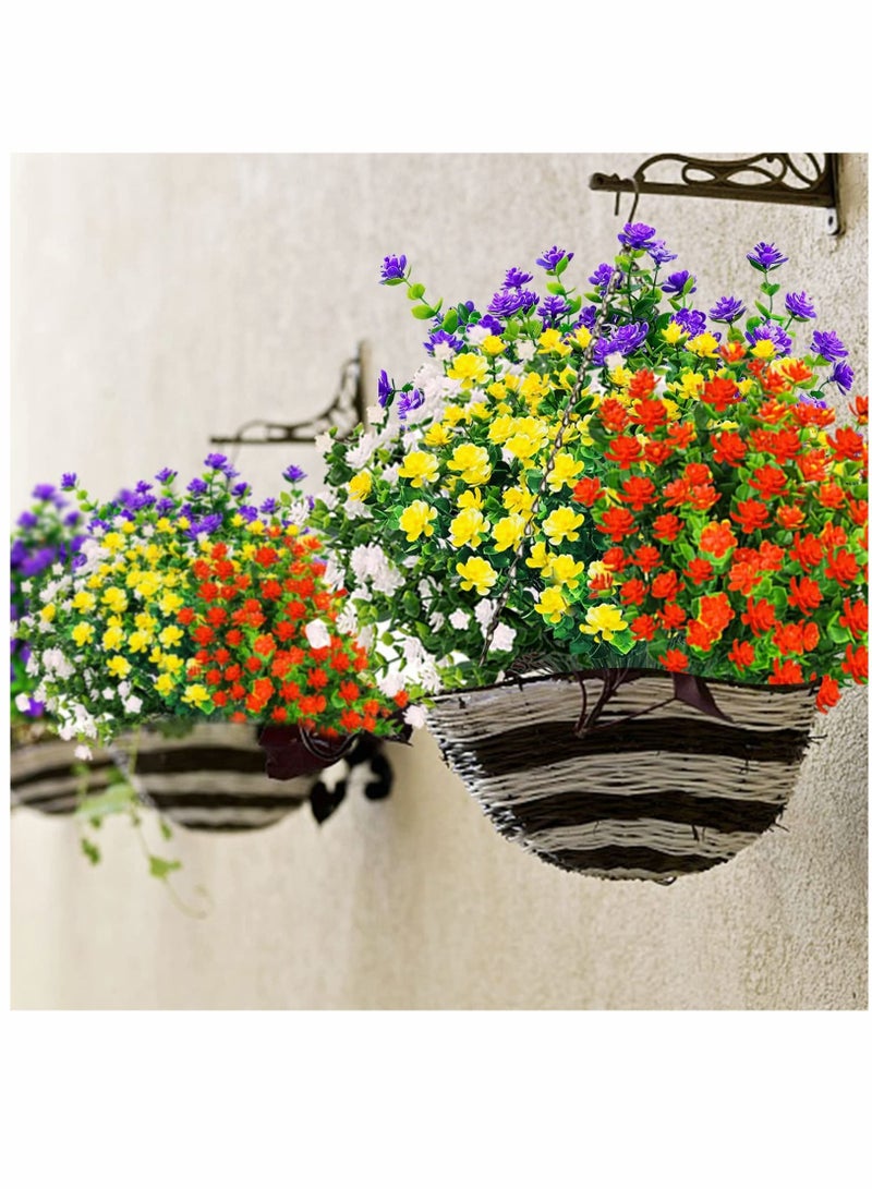 Faux Plastic Flower, Boxwood Artificial Flowers Outdoor UV Resistant Fake Greenery Shrubs Plants for Indoor Outside Planter Home Garden Window Box Porch Summer Decor (8Pcs Color)