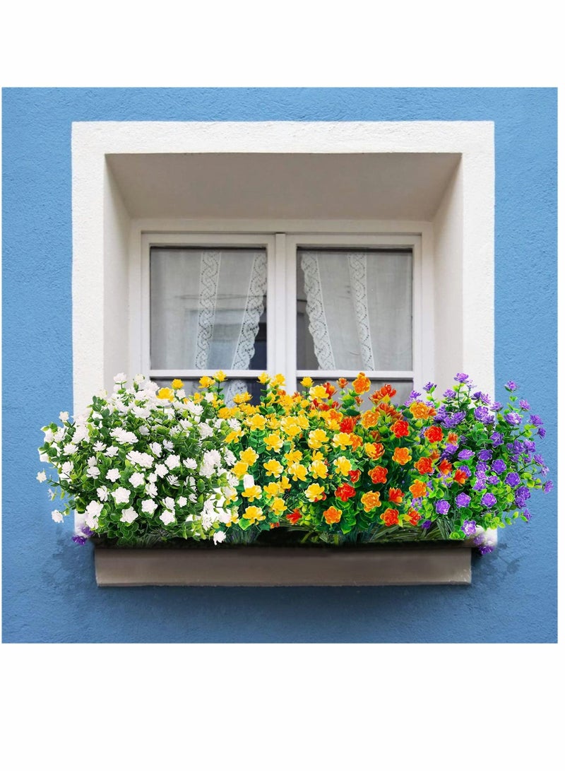 Faux Plastic Flower, Boxwood Artificial Flowers Outdoor UV Resistant Fake Greenery Shrubs Plants for Indoor Outside Planter Home Garden Window Box Porch Summer Decor (8Pcs Color)