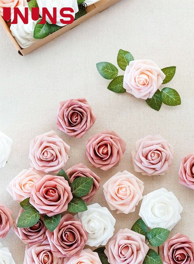 Artificial Flowers Real Looking,25 Pcs Fake Roses With Stems,Ealistic Fake Roses For DIY Wedding Bouquets,Floral Arrangements Party,Tables Home Decorations-Shades of Dusty Rose