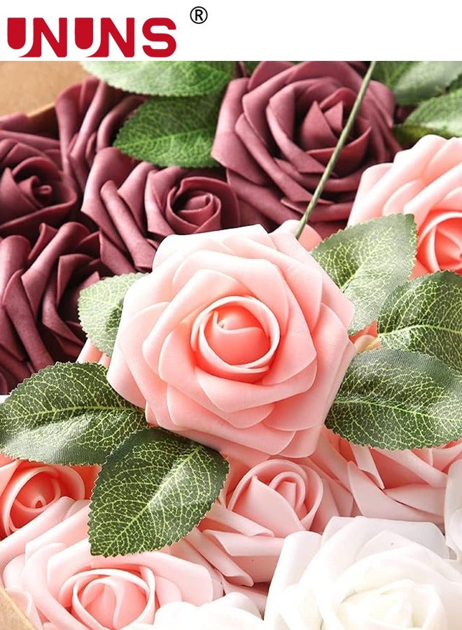 Artificial Flowers Real Looking,25 Pcs Fake Roses With Stems,Ealistic Fake Roses For DIY Wedding Bouquets,Floral Arrangements Party,Tables Home Decorations-Shades of Dusty Rose