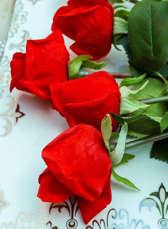 Artificial Rose Flowers Real Looking Fake Roses with Stem for Valentine DIY Wedding Bouquets Centerpieces Party Baby Shower Home Decorations-Red (12)