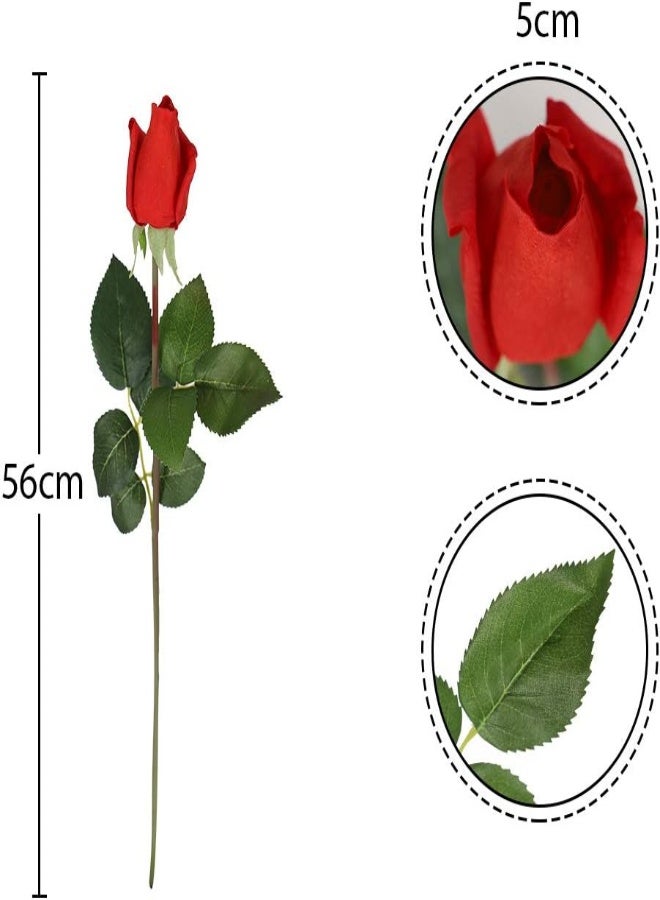 Artificial Rose Flowers Real Looking Fake Roses with Stem for Valentine DIY Wedding Bouquets Centerpieces Party Baby Shower Home Decorations-Red (12)
