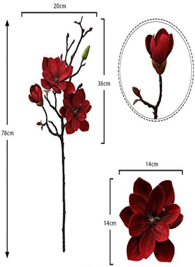 Pack of 4 Yulan Magnolia Artificial Flowers Spray Branches Artificial Plants Leaf Silk Flowers Wholesale Fake Flowers for Home Table Vase Centerpiece (Red)