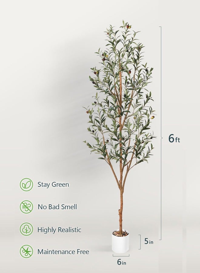 6ft Artificial Olive Tree Tall Fake Potted Olive Silk Tree with Planter Large Faux Olive Branches and Fruits Artificial Tree for Modern Home Office Living Room Floor Decor Indoor