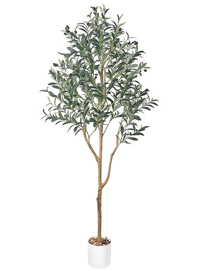 Artificial Olive Tree Tall Fake Potted Olive Silk Tree with Planter Large Faux Olive Branches and Fruits Artificial Tree for Modern Home Office Living Room Floor Decor Indoor