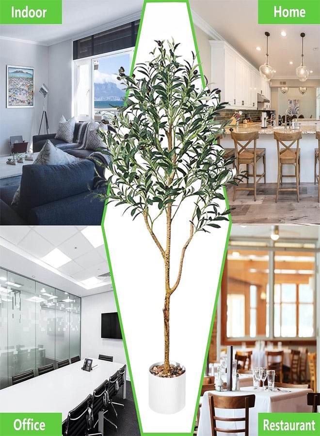 Artificial Olive Tree Tall Fake Potted Olive Silk Tree with Planter Large Faux Olive Branches and Fruits Artificial Tree for Modern Home Office Living Room Floor Decor Indoor