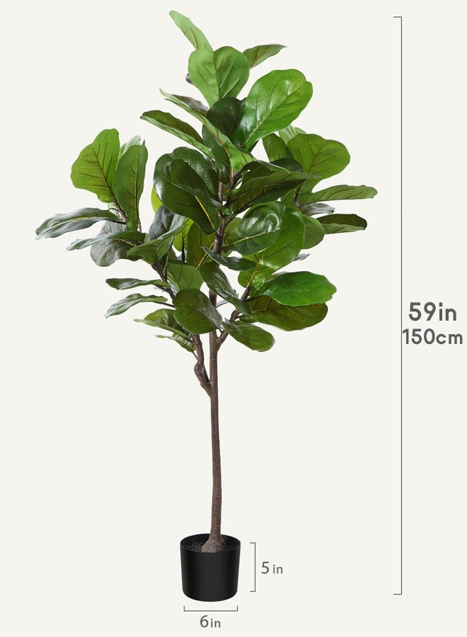 Artificial Fiddle Leaf Fig Tree 150cm Fake Ficus Lyrata Plant with 56 Leaves Faux Plants in Pot for Indoor Outdoor House Home Office Garden Modern Decoration Perfect Housewarming Gift