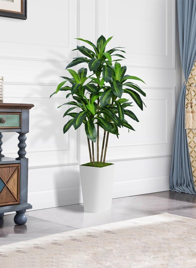 Artificial Dracaena Tree 5FT  Faux Tree with White Tall Planter - Fake Tropical Yucca Floor Plant in Pot - Artificial Silk Tree for Home Office Living Room Decor Indoor