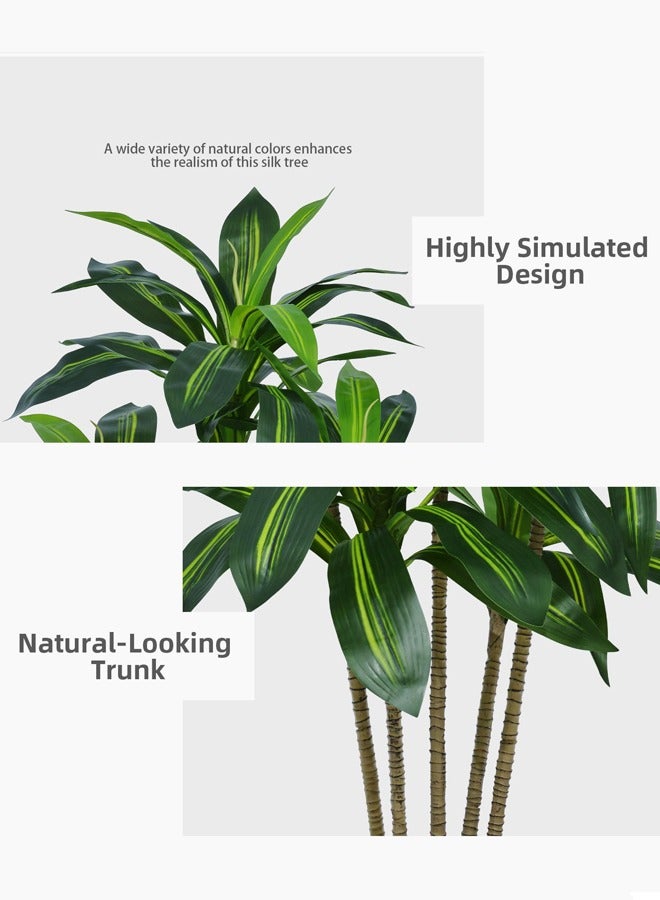 Artificial Dracaena Tree 5FT  Faux Tree with White Tall Planter - Fake Tropical Yucca Floor Plant in Pot - Artificial Silk Tree for Home Office Living Room Decor Indoor