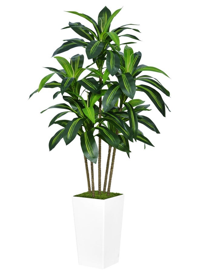 Artificial Dracaena Tree 5FT  Faux Tree with White Tall Planter - Fake Tropical Yucca Floor Plant in Pot - Artificial Silk Tree for Home Office Living Room Decor Indoor